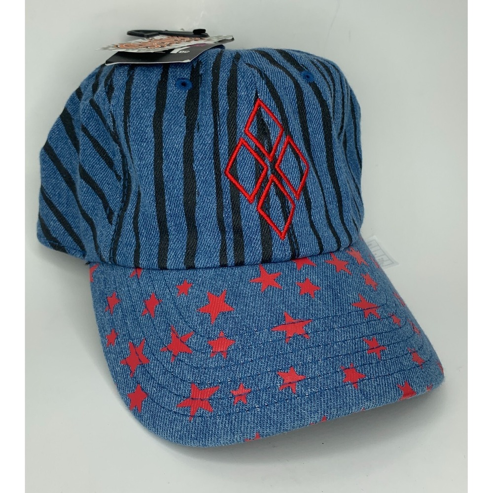 Birds of Prey Hat Harley Quinn Blue Denim Red Stars Diamonds Ball Cap New w/ Tag